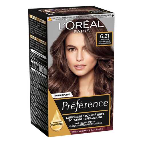 Стойкая краска для волос LOreal Paris Preference, оттенок 6.21, Риволи в Улыбка Радуги